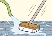 床・壁・排水溝の洗浄